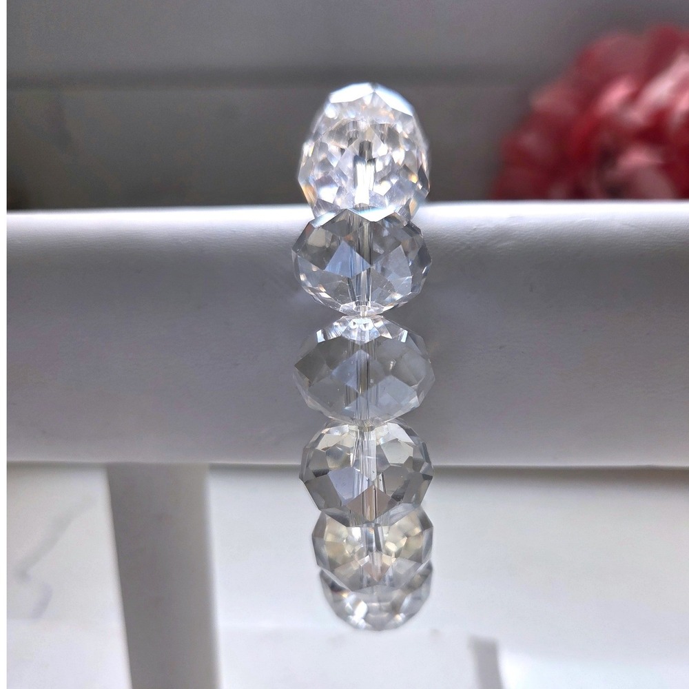 Chunky Clear Faceted Glass Bead Stretch Bracelet Geometric Statement Jewelry